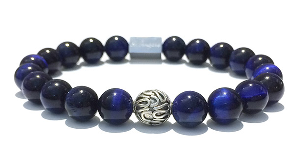 Blue Tiger’s Eye + Silver 08mm Bracelet - diAngelo Gemstone Bracelets